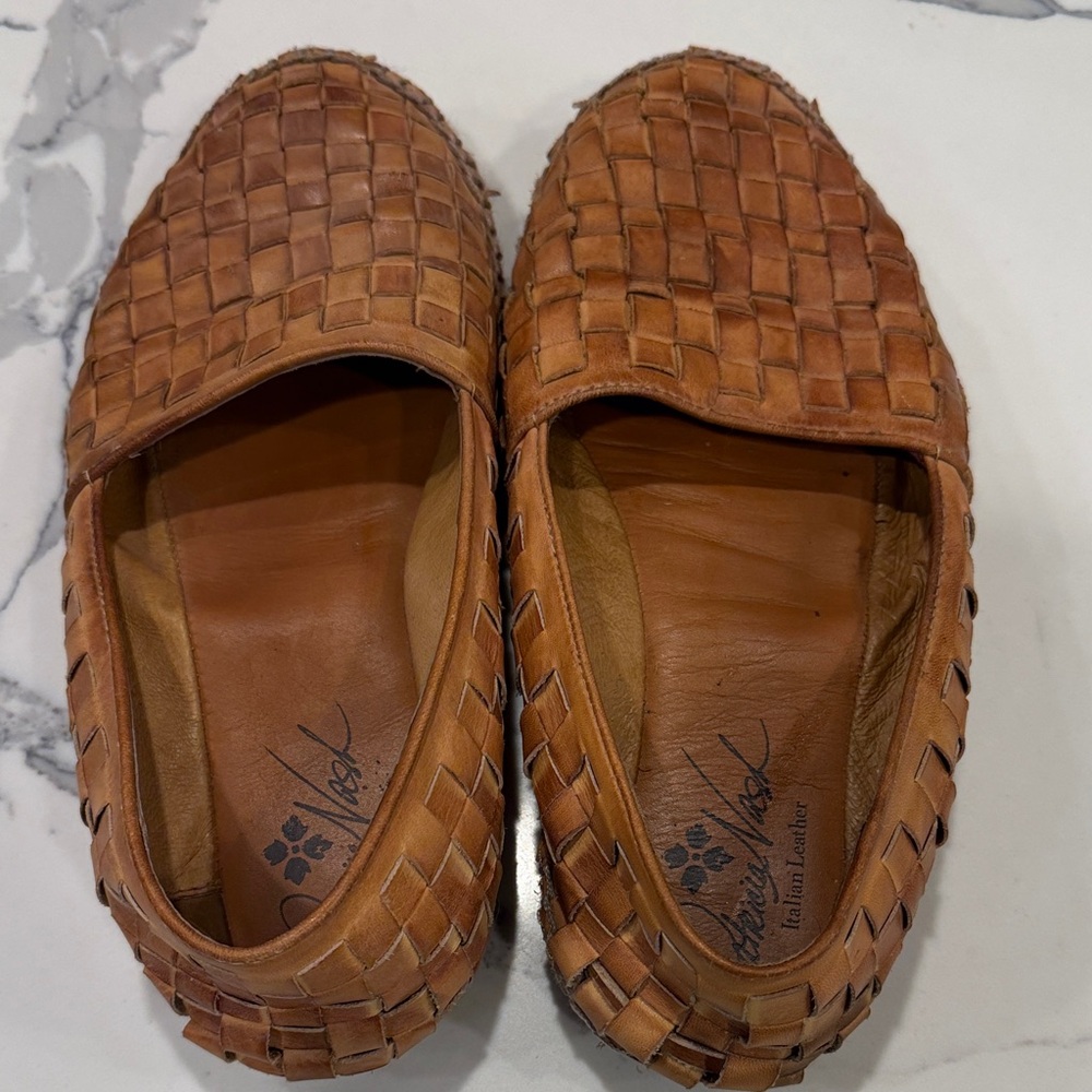 Patricia Nash Woven Leather Slip-On Loafers - Cognac Brown